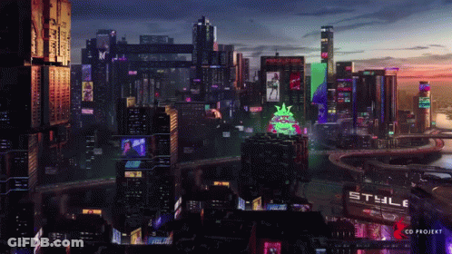 Aerial View Of City With Style Sign GIF