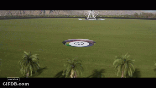 Aerial View Of Field With Ferris Wheel Coachella Sign GIF