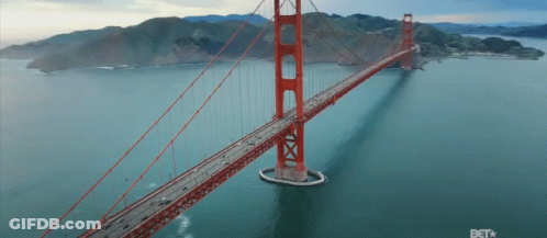 Aerial View Of Golden Gate Bridge With BET Logo GIF