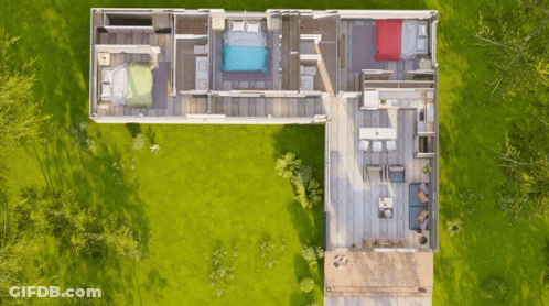 Aerial View Of House With Three Bedrooms And Deck GIF