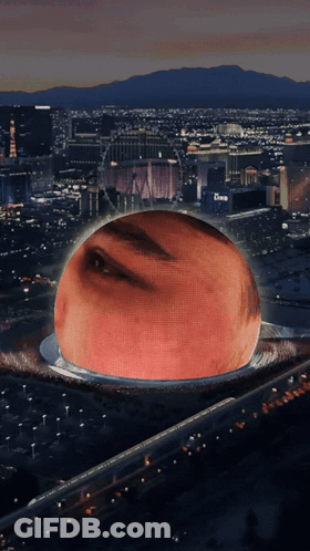 Aerial View Of Las Vegas Skyline At Night With Sphere GIF