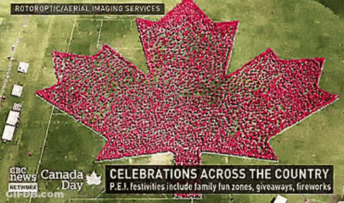 Aerial View Of Maple Leaf Made Of People GIF