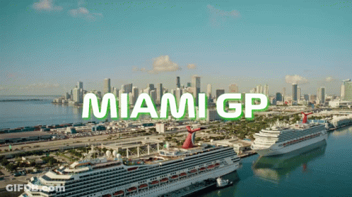 Aerial View Of Miami GP With Cruise Ships GIF