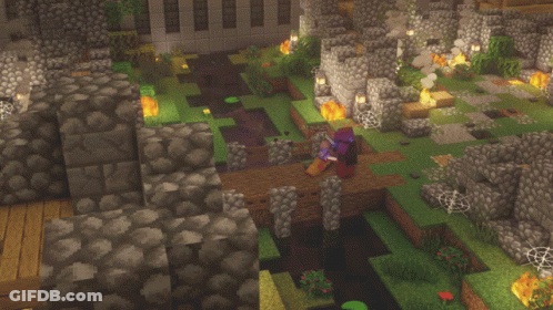 Aerial View Of Minecraft World With Bridge GIF