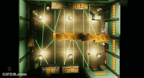 Aerial View Of Room With Boxes And Clock GIF