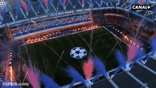 Aerial View Of Soccer Field With Canal+ Banner GIF