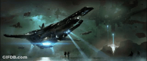 Aerial View Of Soldier Surrounded By Crystals GIF