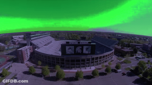Aerial View Of Spartan Stadium With Green Sky GIF
