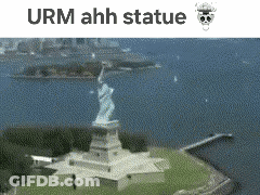 Aerial View Of Statue Of Liberty Saying Urm Ahh Statue GIF