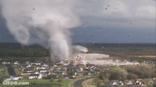 Aerial View Of Tornado Over Residential Neighborhood GIF