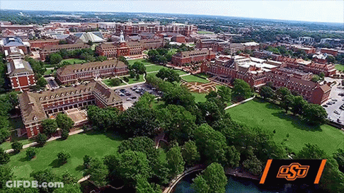 Aerial View Of University Of Oklahoma With OSU Logo GIF