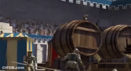 Aerial View People Standing On Wooden Barrel GIF