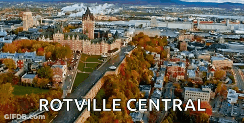 Aerial View Rotville Central Large Building GIF