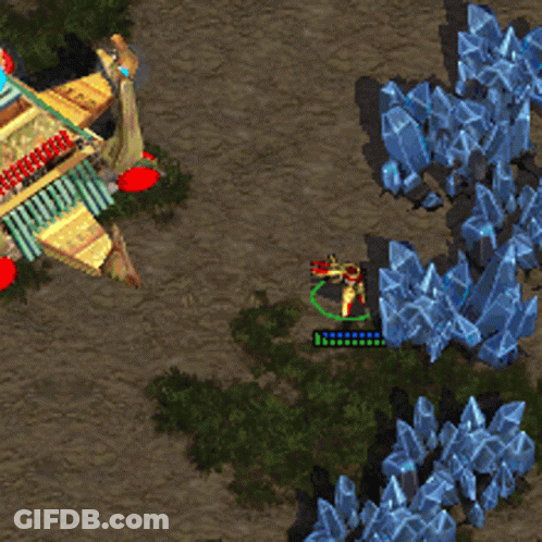 Aerial View Soldier Surrounded By Crystals GIF
