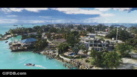 Aerial View Tropical Island With Houses And Boats GIF