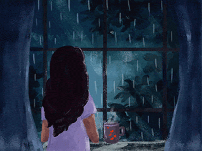 Aesthetic Animated Girl Watching Rain GIF