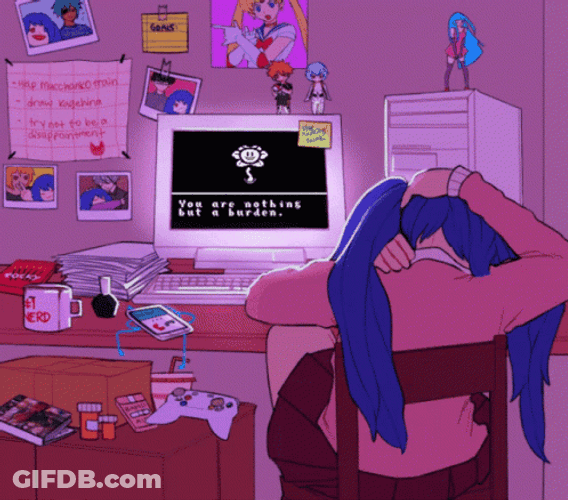 Aesthetic Anime Girl Facing Computer GIF