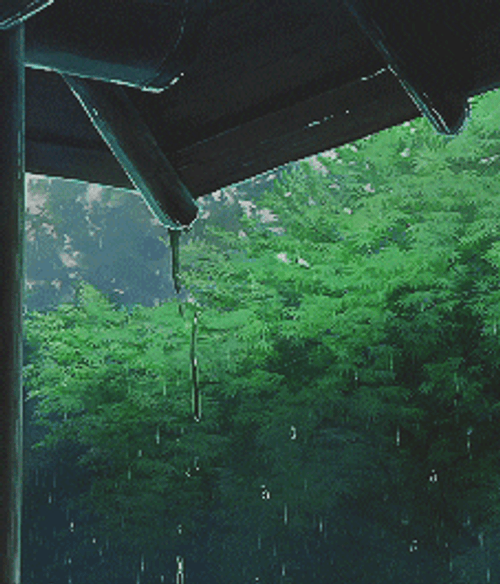 Aesthetic Anime Rain Garden Roof GIF