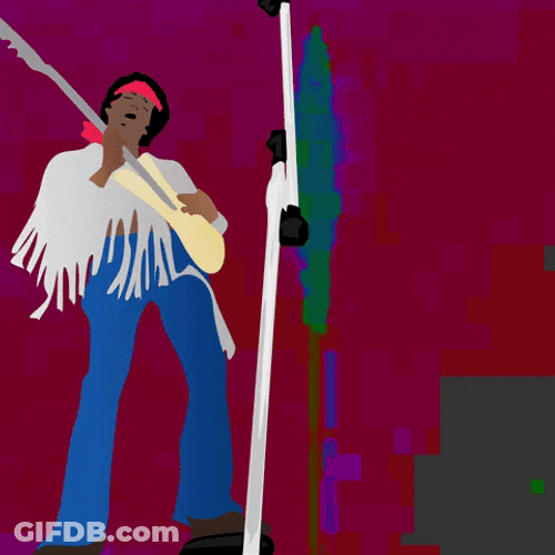 Afro Haired Jimi Hendrix Playing Guitar Animation GIF