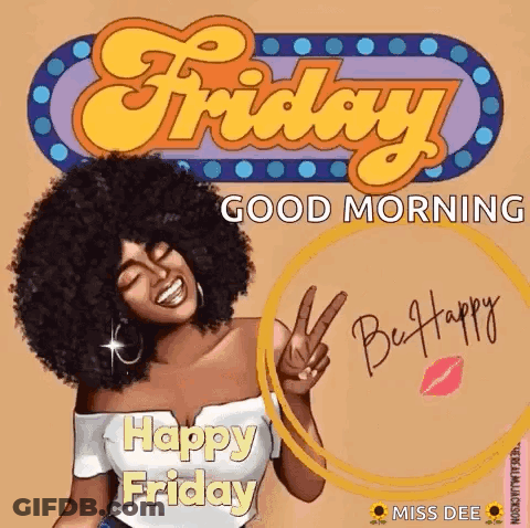 Afro Woman Peace Sign Friday Good Morning GIF