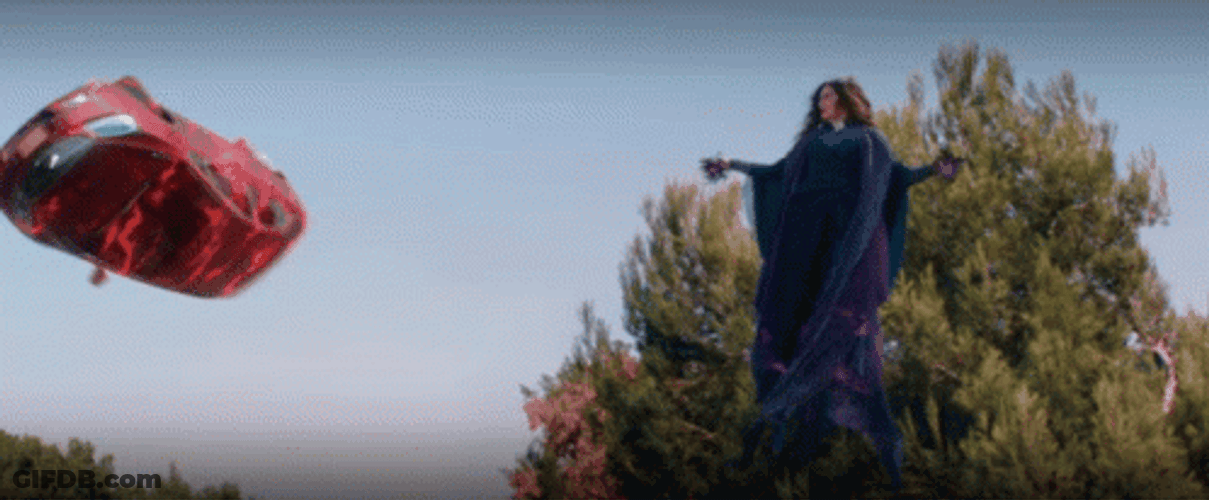 Agatha Harkness Dodging Flying Car GIF