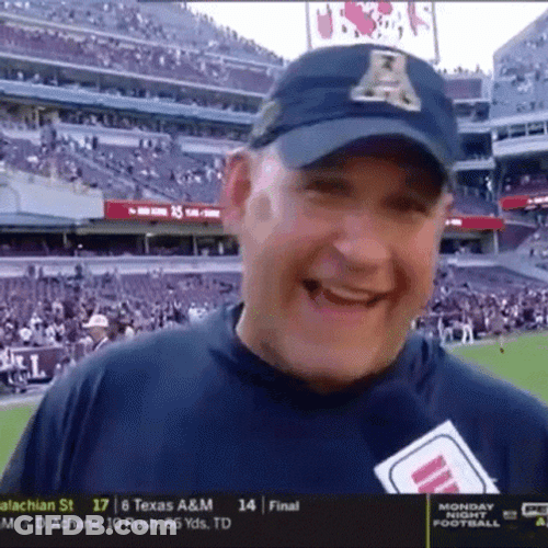 Aggies Coach Laughing In Interview GIF