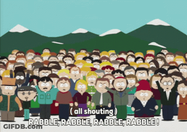 Aggressive Mob Shouting South Park GIF