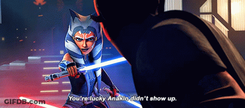Ahsoka Tano Holding Lightsaber Talking To Darth Maul GIF