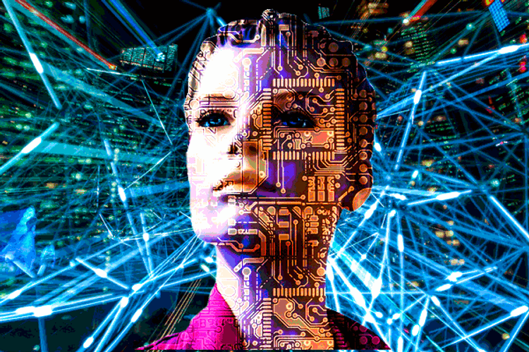 AI Humanoid Girl Neon GIF