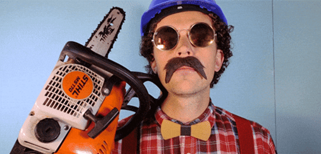 Aight Sign Holding Chainsaw GIF