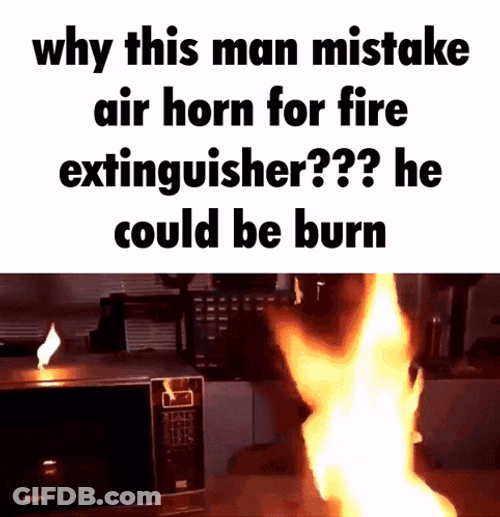 Air Horn Mistaken To Be Fire Extinguisher GIF
