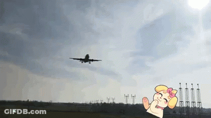 Airplane Flying Over Cartoon Character GIF