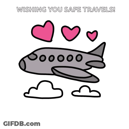 Airplane Surrounded By Hearts Wishing Safe Travels GIF