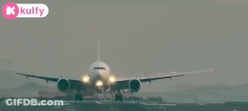 Airplane Taking Off On Airport Runway With Kolfy Logo GIF
