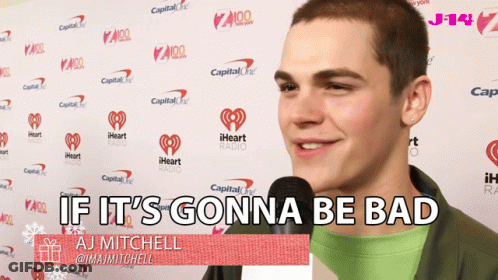Aj Mitchell Says If It 'S Gonna Be Bad In Front Of A Wall Of Iheart Radio Logos GIF