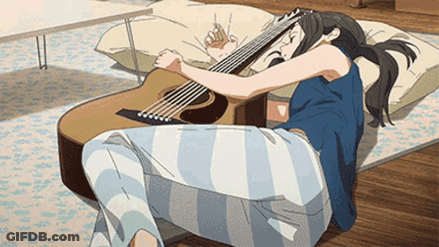 Akebi Chan Anime Sleeping With Her Guitar GIF