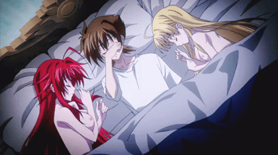 Akeno Himejima In Bed With Rias Issei GIF