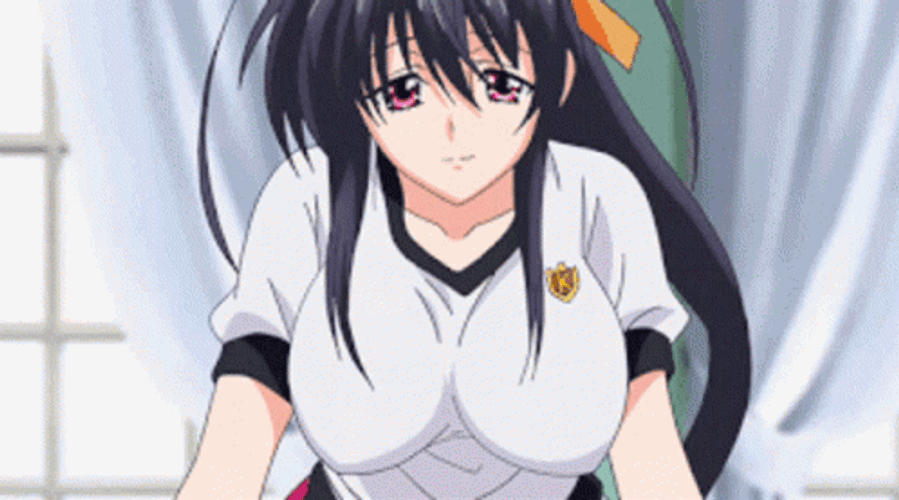 Akeno Himejima Leaning Forward On Issei GIF