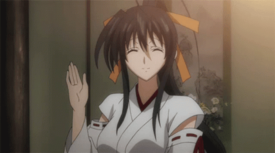 Akeno Himejima Waving Smiling Hi Hello Goodbye GIF