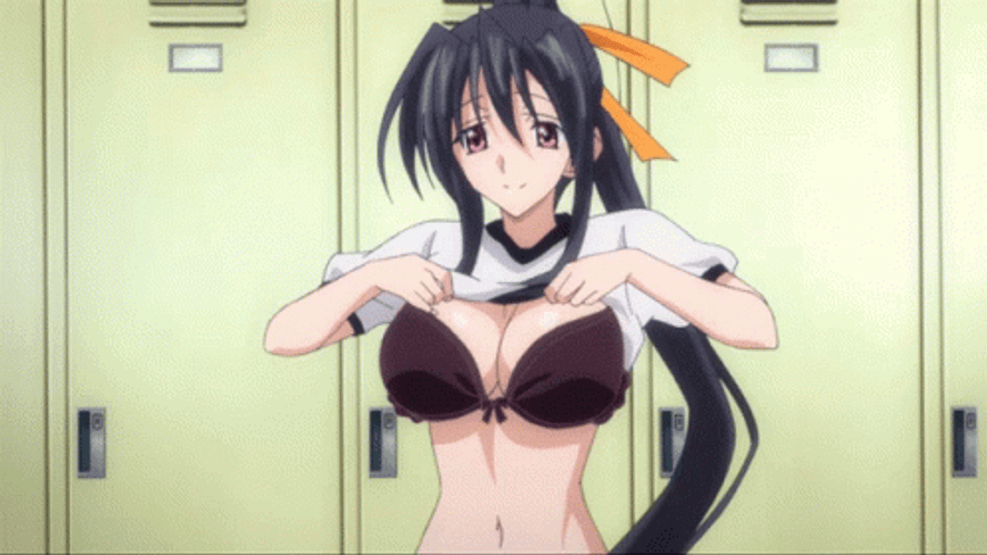 Akeno Himejima Wearing School Shirt GIF