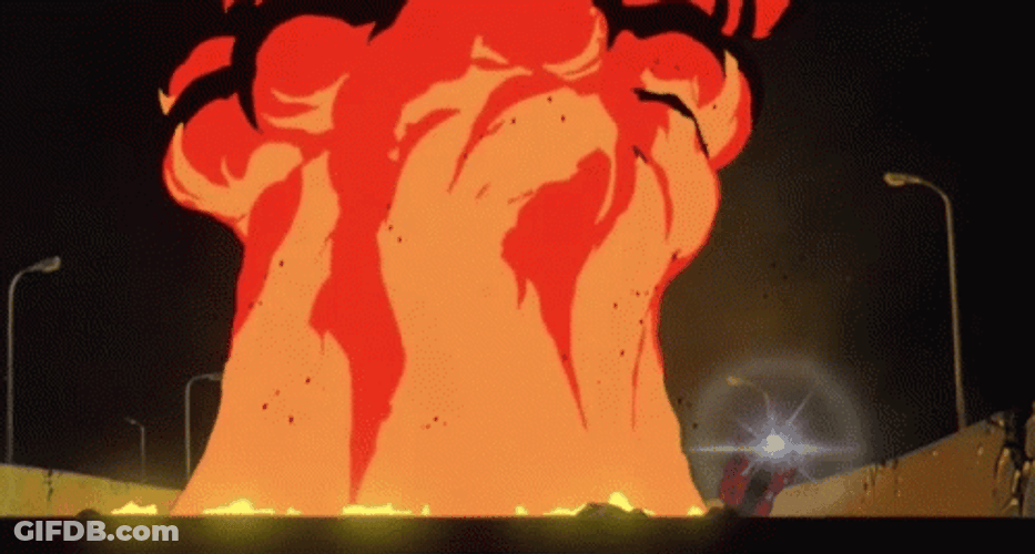 Akira Slide Shotaro Kaneda Avoiding Explosion GIF