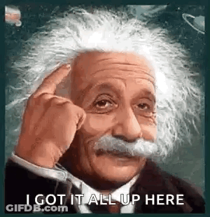 Albert Einstein Finger On Forehead I Got It All Up Here GIF