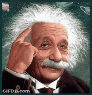 Albert Einstein In Suit And Tie Pointing To Head GIF