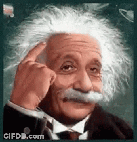 Albert Einstein Touching Head In Suit And Tie GIF
