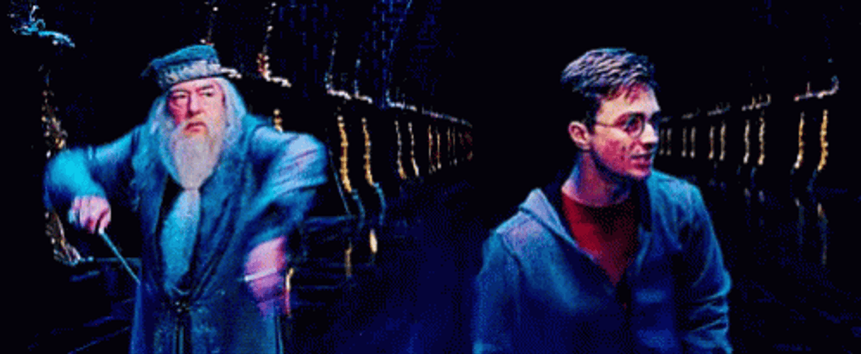 Albus Dumbledore Pushing Harry Potter GIF