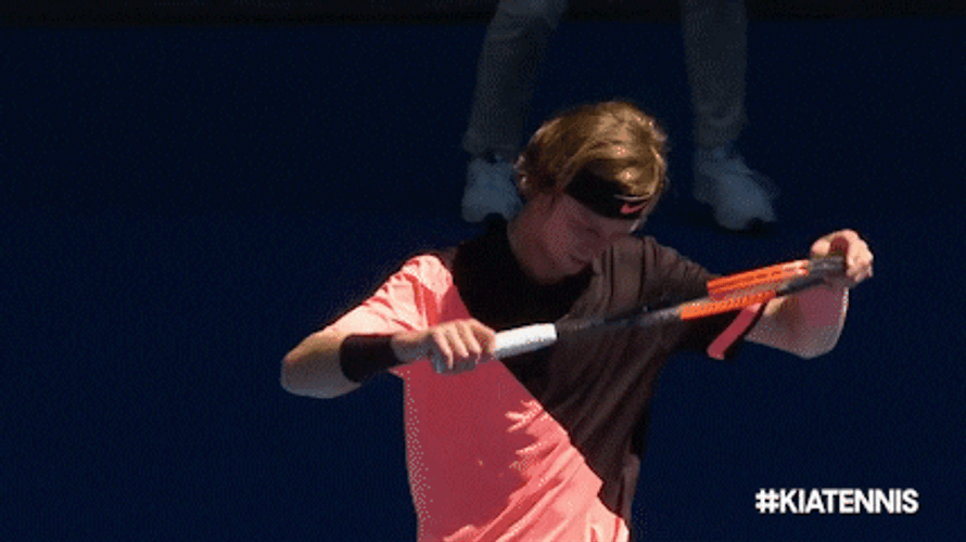 Alexander Zverev Hitting His Thigh With  Racket GIF