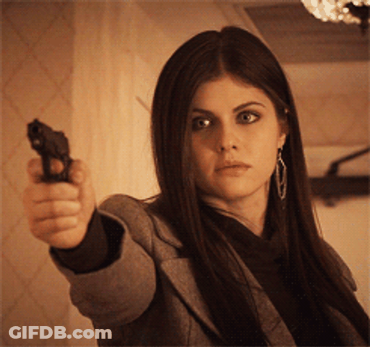 Alexandra Daddario Pointing Gun GIF