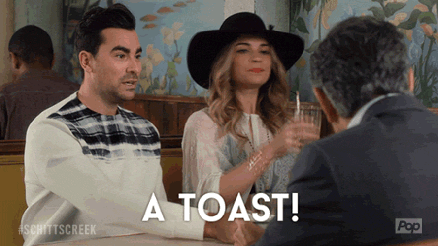 Alexis Rose David Rose Toast Schitts Creek GIF