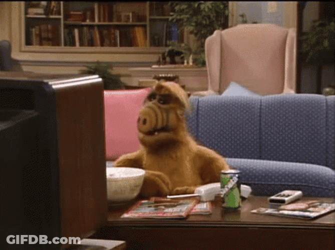 Alf Watcing TV While Eating GIF