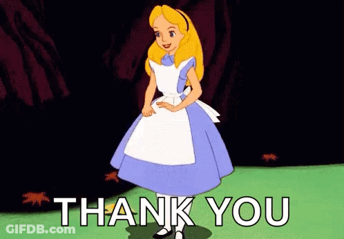 Alice From Alice In Wonderland Is Standing In The Woods And Saying `` Thank You '' . GIF
